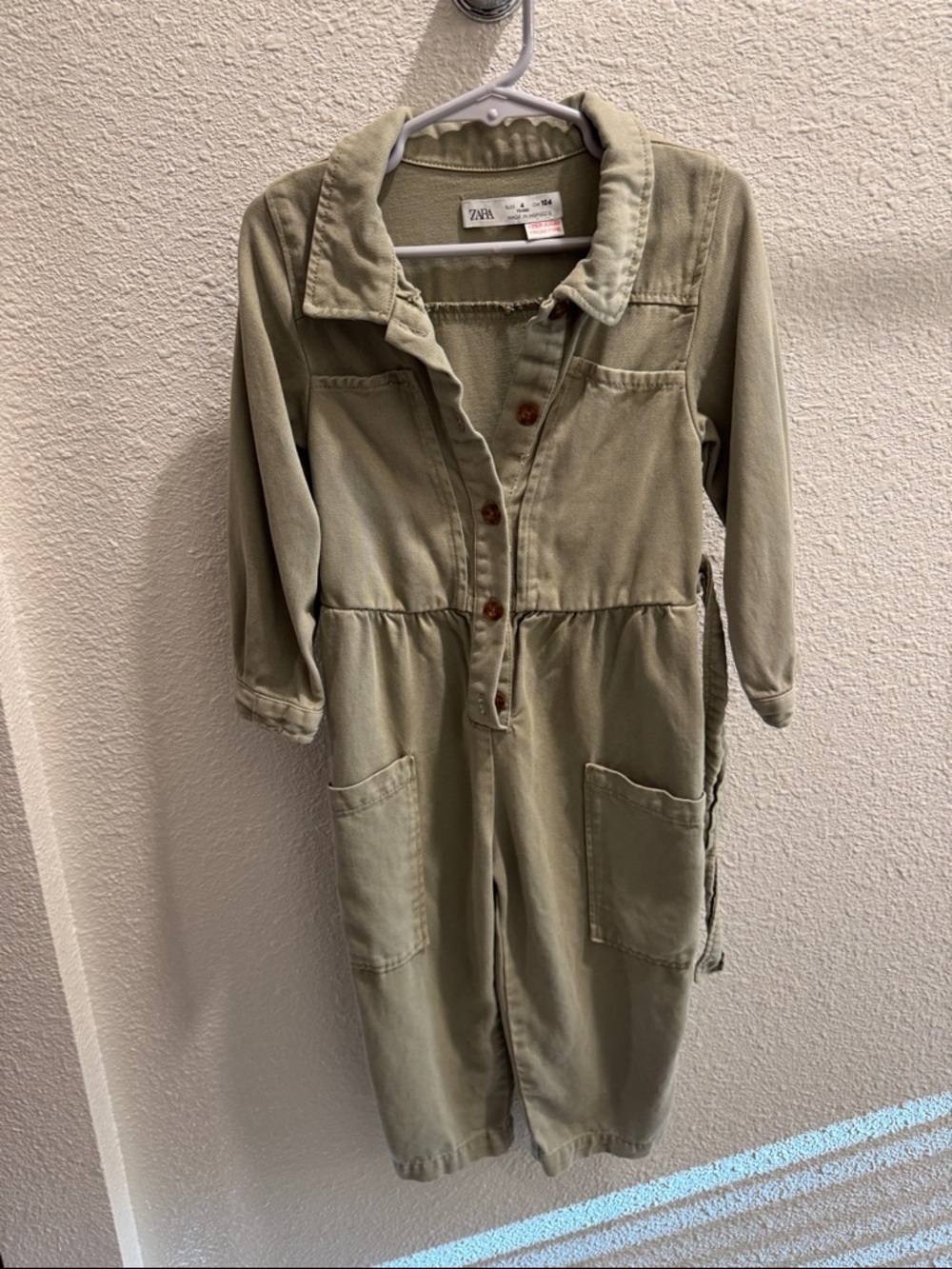 Zara Girls Olive Utility Button-Front Jumpsuit